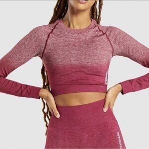 Gymshark Women's Maroon Long Sleeve Crop Top Sz S
